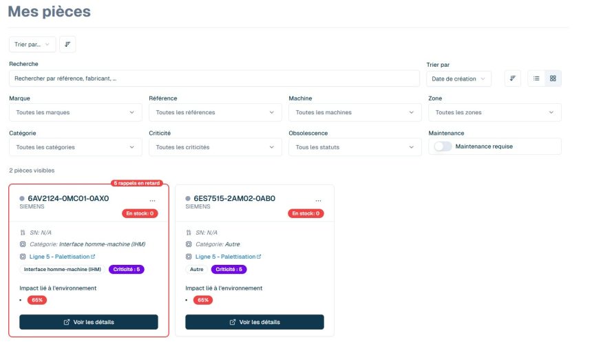 Infénix - Page "Mes pièces"